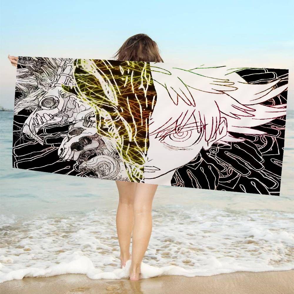 Weißhaariger Anime Junge Monster Skelett Dunkler Grunge Strandtuch Mikrofaser Schnelltrocknendes Badetuch Für Boot Pool Reise Dunkles Anime