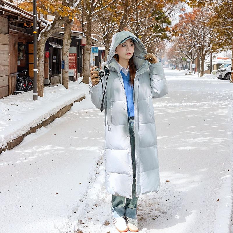 

Пуховик женский студенческий средней длины 2025 зима корейская версия новая утолщенная хлопковая куртка свободная стеганая куртка куртка ниже колена XXL серый