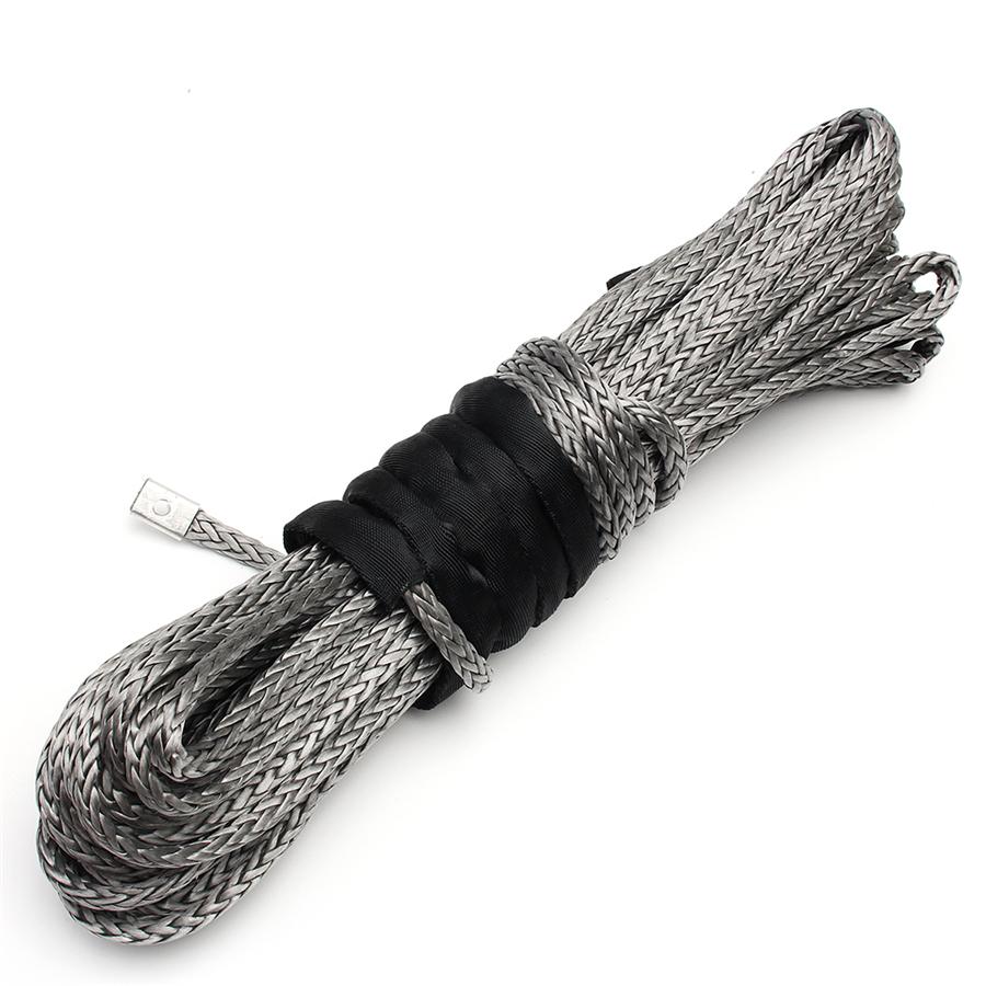 1/4'' X 50' 7700LBs Synthetic Winch Line Cable Rope W/ Sheath For Car ATV UTV Jeep Grey