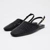 Retro Runde Spitze Geflochtenes Design Damen Flache Sandalen Atmungsaktiv Ausgeschnitten Schwarz Urlaubsstrand Mules Schuhe Damen Sommer Fußbekleidung