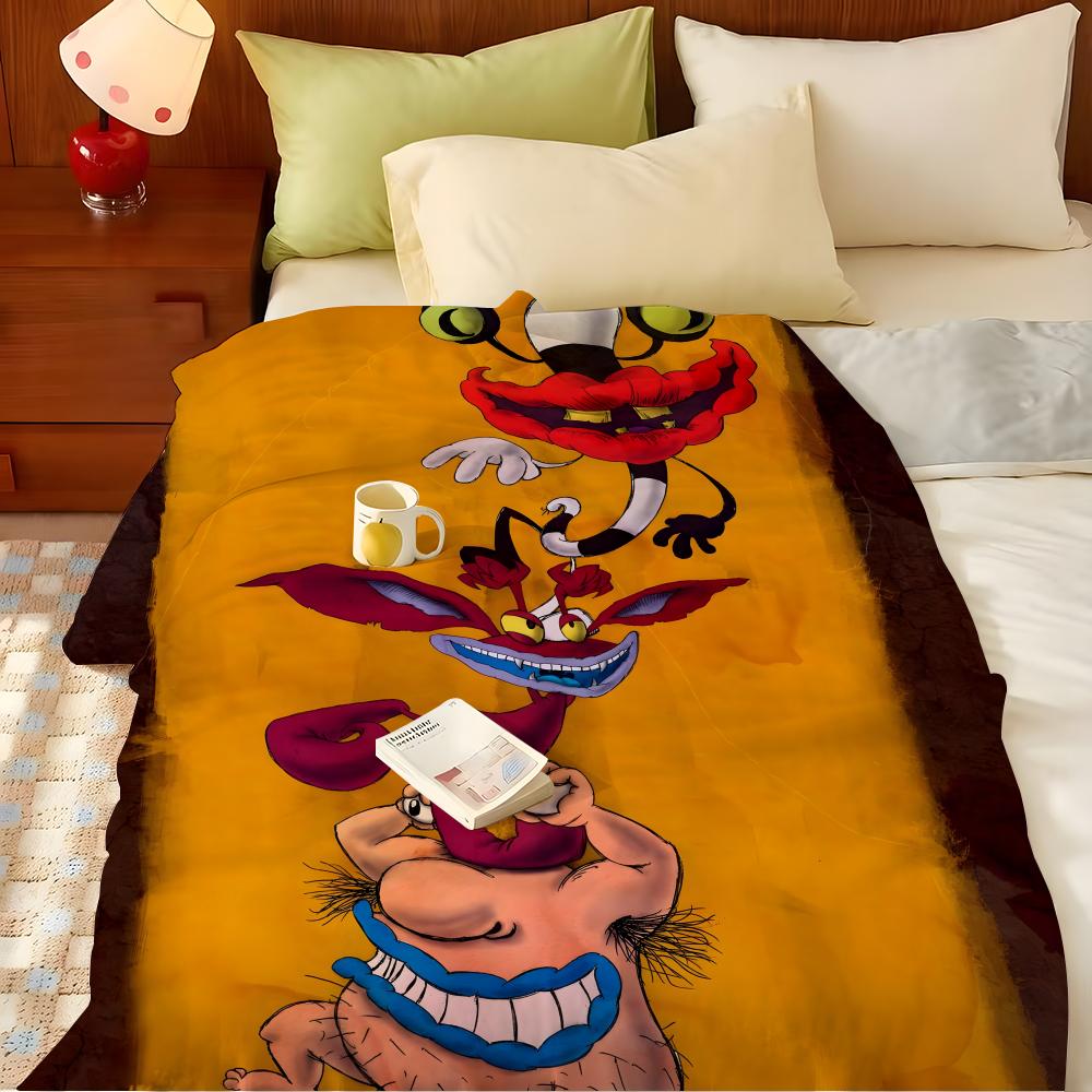 Cartoon A-Aaahh Real M-Monsters Throw Flannel Throw Blanket, Lightweight Cozy, Durable Washable Cute Cool