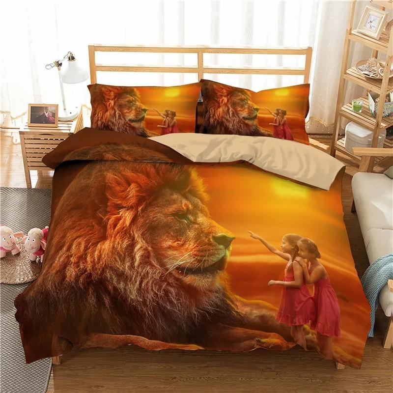 Comforter Lion Couple Bedding Set For Boys Teens 3D Animal Print Comforter African Wildlife