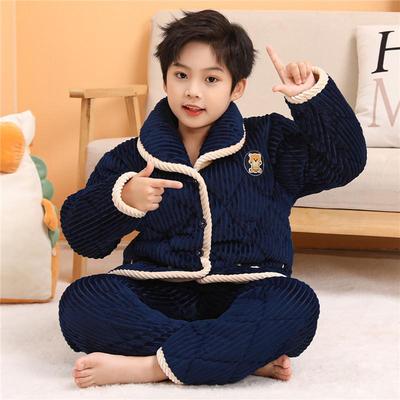 Kinder Kuscheliger Kristall-Samt Pyjama - Dickes Gestepptes Korallenfleece Set für Herbst & Winter