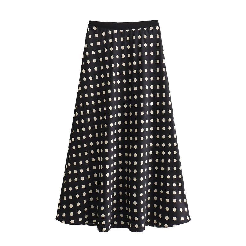 Kaslead New Arrival Women's Fashion Style Fashion Polka Dot Elastic Waist Long Satin Skirt