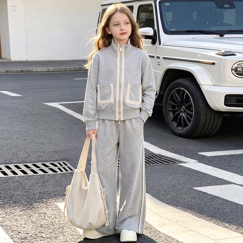 Montagut Girls' American Retro Sport Cardigan & Wide-Leg Pants Set