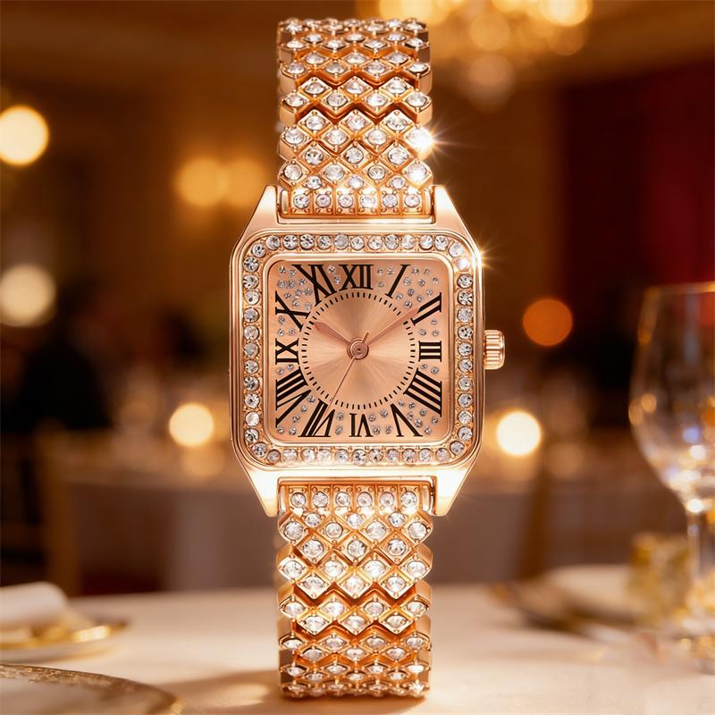 Moteriškas madingas laikrodis, paprastas stačiakampio ciferblatas, kvarcinis laikrodis, tinkantis kasdieniam drabužių derinimui, puiki šventinė dovana