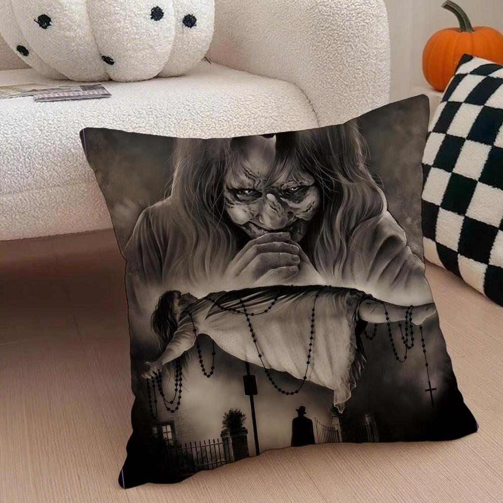 scary movie TThe Exorcistes Cushion Cover Throw Pillow Cover Hidden Button Durable Polyester Chair Cushion