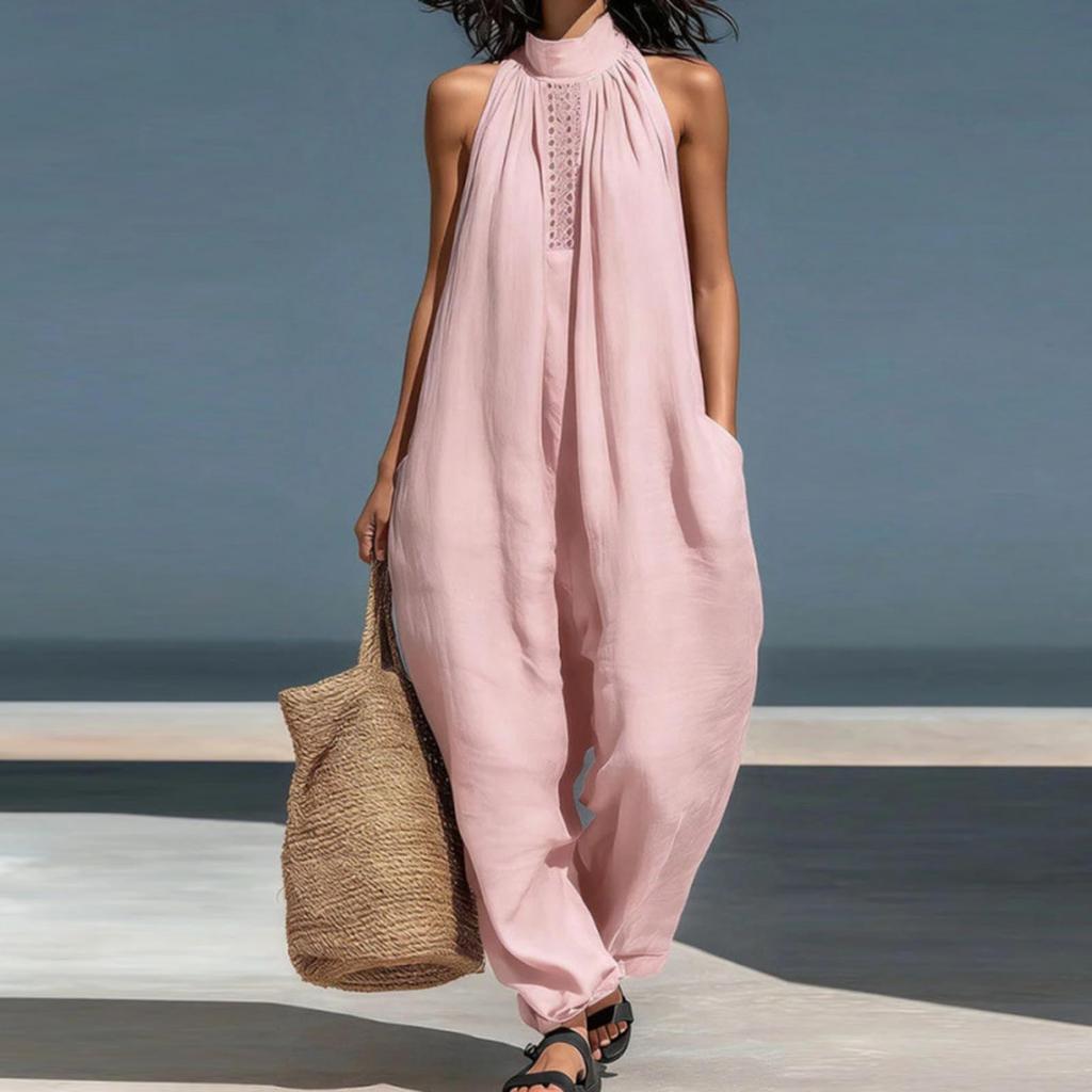 Kurze Overalls für Damen Tiefer V-Ausschnitt Ärmellos Jumpsuit Lockere Passform Arbeits-Overalls Festlich Lässig Sommer-Jumpsuits