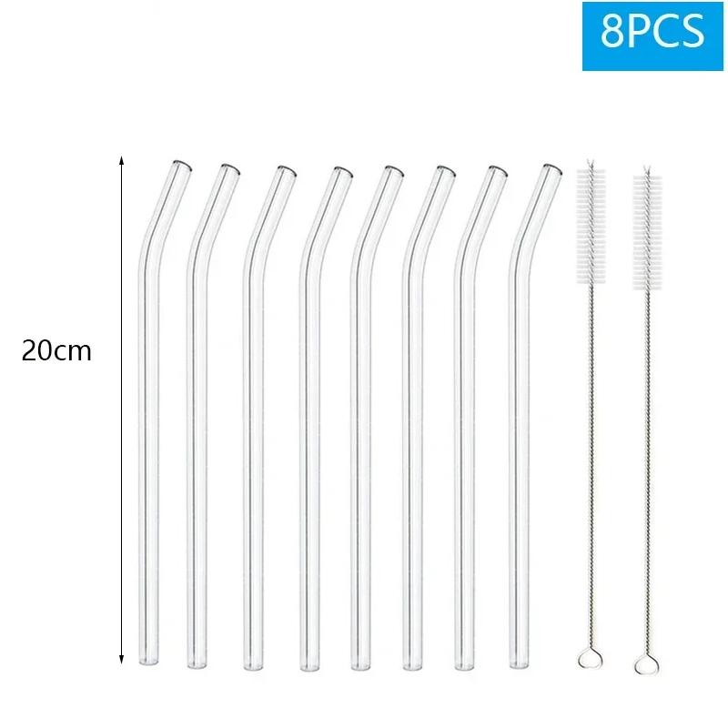 2/4/8Pcs Glass Straw Set Reusable Drinking Straw Borosilicate Glass Tube Sippy with Brush for Drinks Cocktail Cup Accessories
