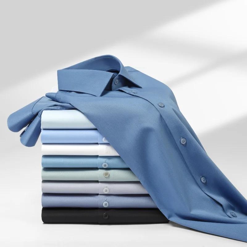 New Quality Men Shirt Bamboo Fiber Long Sleeve Anti-wrinkle Non-ironing Slim Fashion Casual Business Office White Blue Shirt 5XL