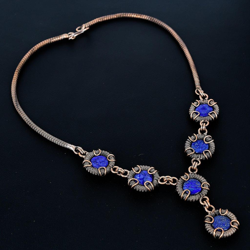 Blue Sapphire Necklace, 999 Copper Wire Wrapped Adjustable Chain Necklace. Gift For Women Handmade Necklace Gemstone Jewelry