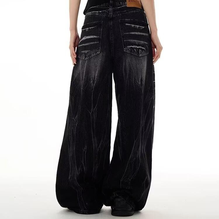 Old tie-dye wide-leg jeans men's American retro high street pendant feeling lazy wind mopping trousers