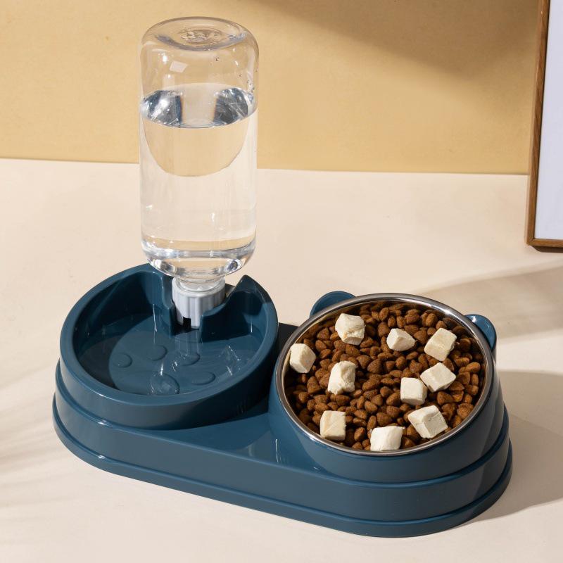Automatic Double Bowl Pet Feeder: Slanted Stainless Steel Bowl for Cats & Dogs