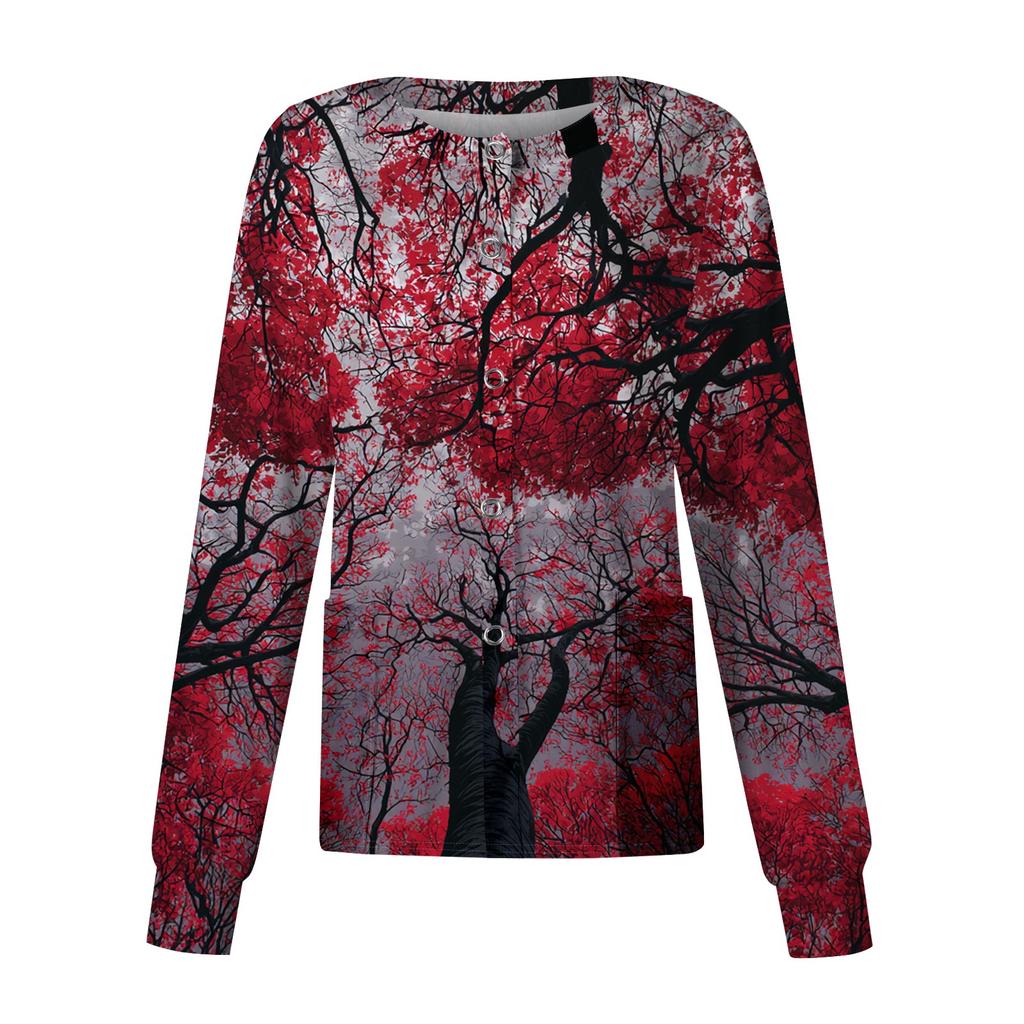 Women's Casual Long Sleeve Button Down Halloween Print Top for Costume Wear