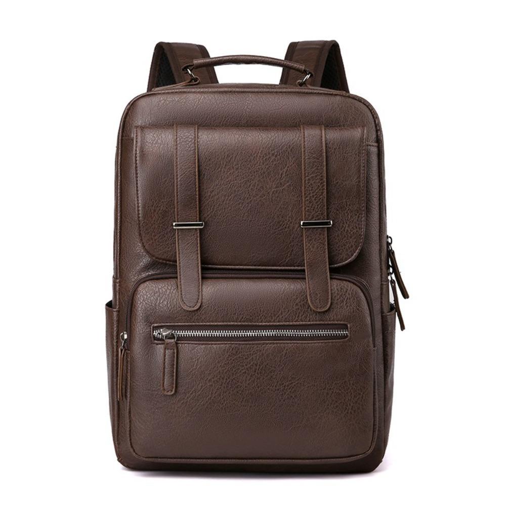 

High Quality PU Leather Men s Backpack Solid Color Waterproof Computer Laptop Bag Durable Casual Travel Bag коричневый