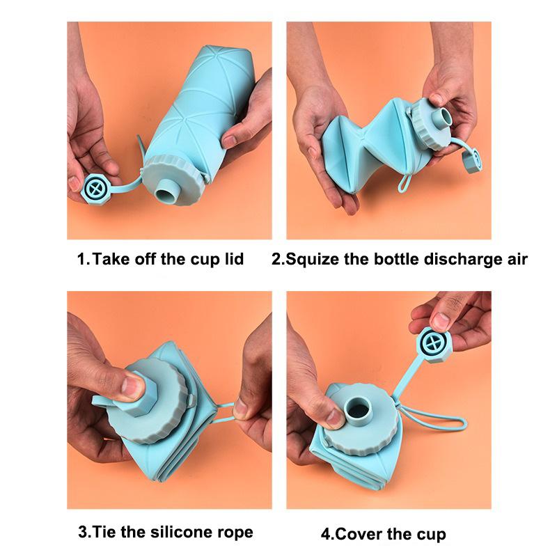 600ml Silicone Foldable Water Bottle for Sports Reusable Leakproof Water Bottle with Rope Collapsible Water Bottle