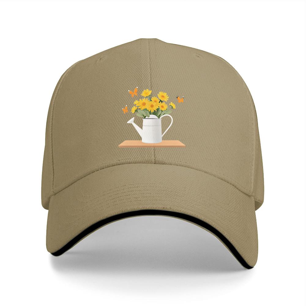 Sunflower Watering Can Butterflies Baseball Cap Polyester Casual Outdoor Adjustable Unisex Hat
