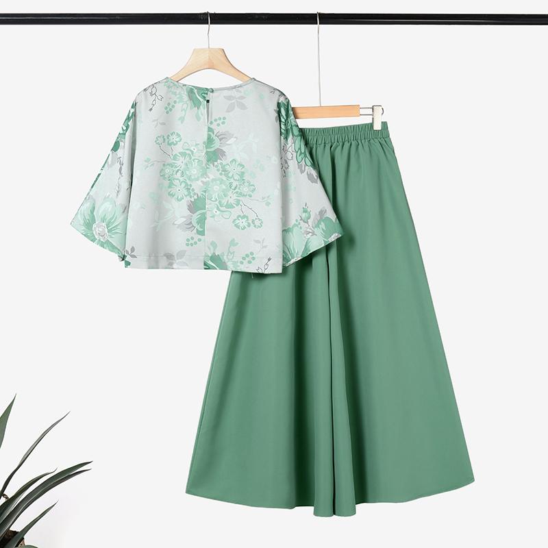 ZANZEA Women Print 3/4 Sleeve Blouse and Wide Leg Pants Casual Two Piece Suit Sets