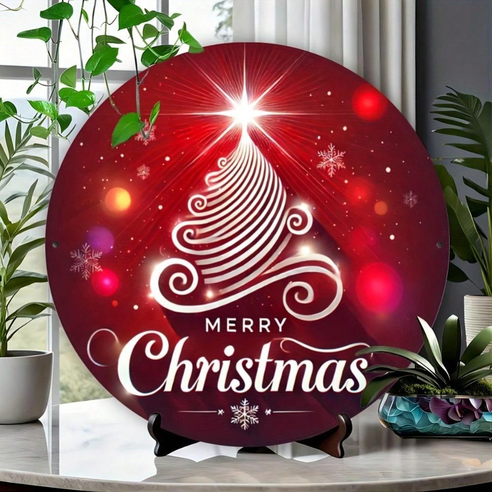 Christmas Round Metal Tin Sign Vintage Wreath Wall Art Holiday Decoration Gift 8 Inch