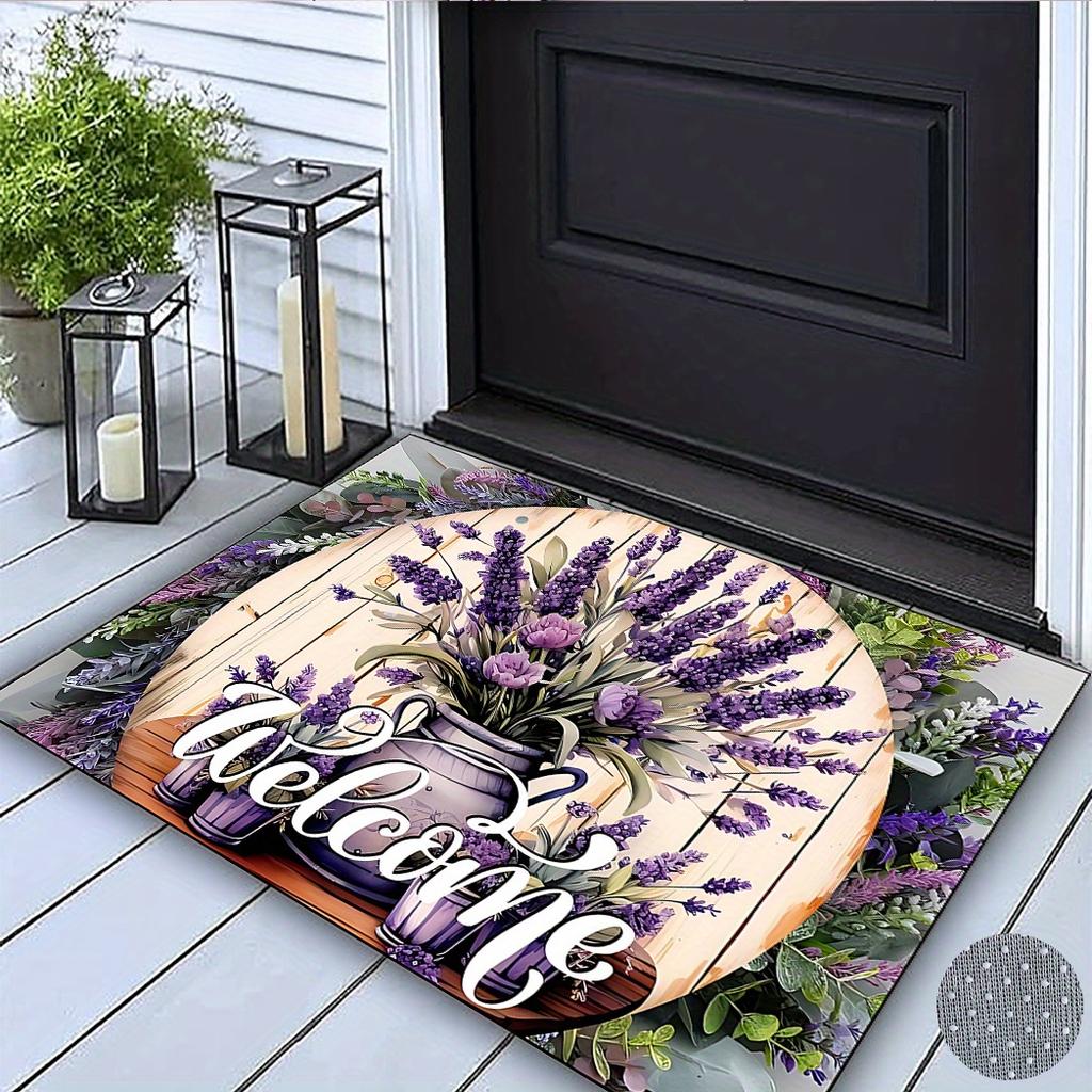 Levandulová rohožka do vchodu, protiskluzová dekorativní rohožka do domu, dekorativní koberce