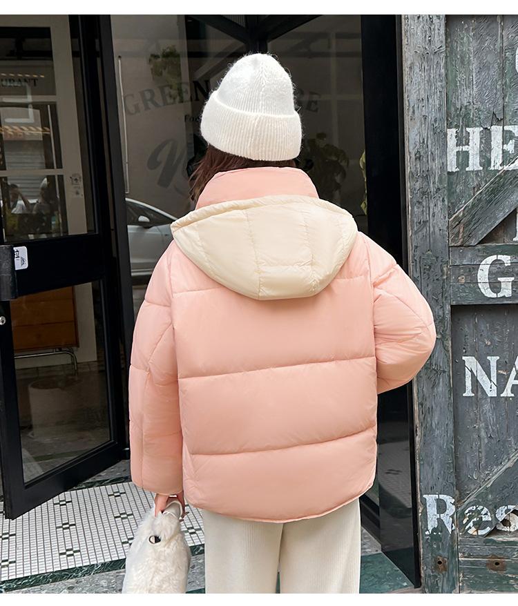 Colorblock Hooded College-style Short Cotton-padded Coat Basic Jacket