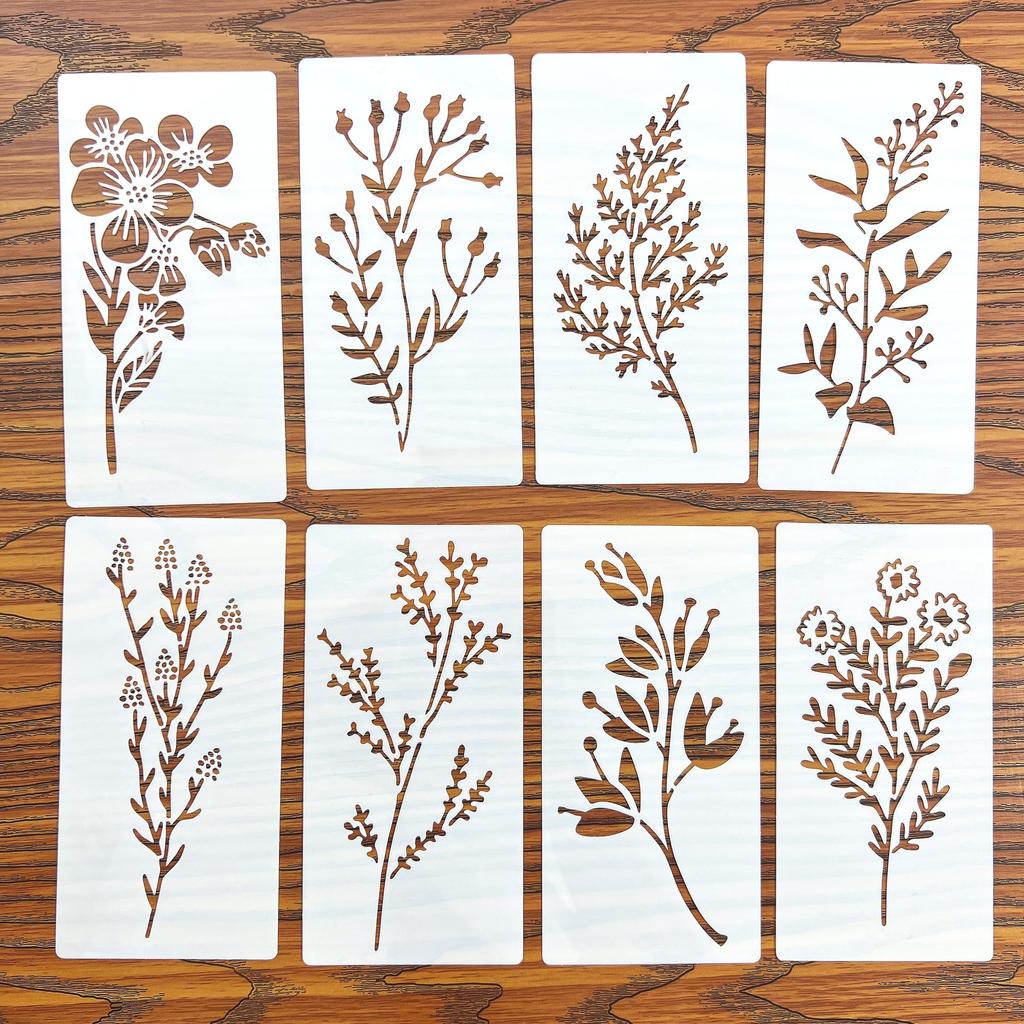 18pcs DIY Floral Painting Stencils, Reusable Plastic Templates for Wood, Fabric, Paper - Craft Supplies for Spray Painting