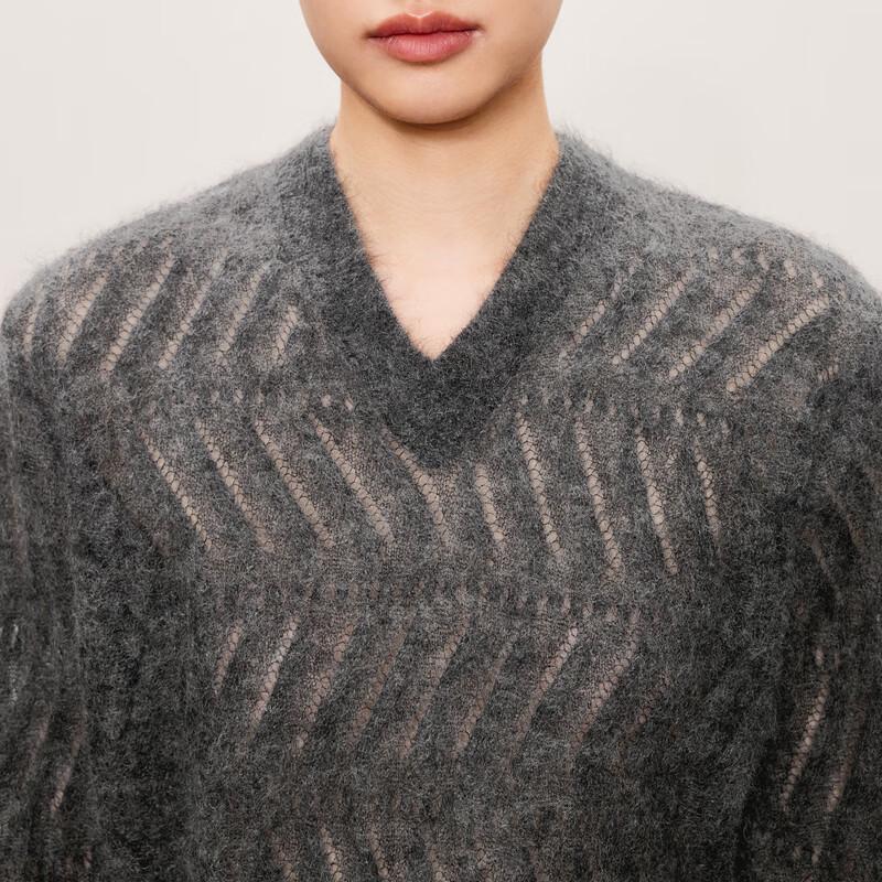 LESS Women's V-Neck Long Sleeve Mohair Blend Pullover Sweater