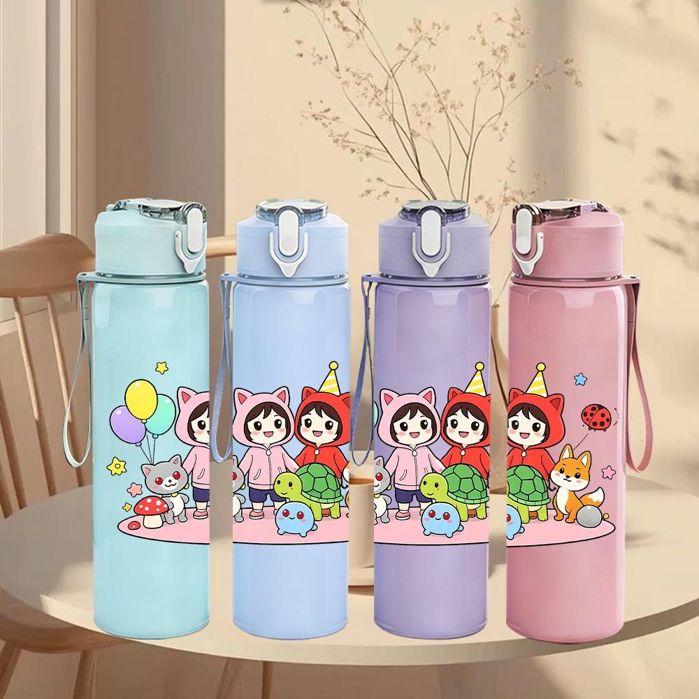 1PC Colorful Birthday Girl Party 750ml Color Plastic Sports Water Bottle Leakproof Flip Straw Lid Suitable for Sports Office Home Use