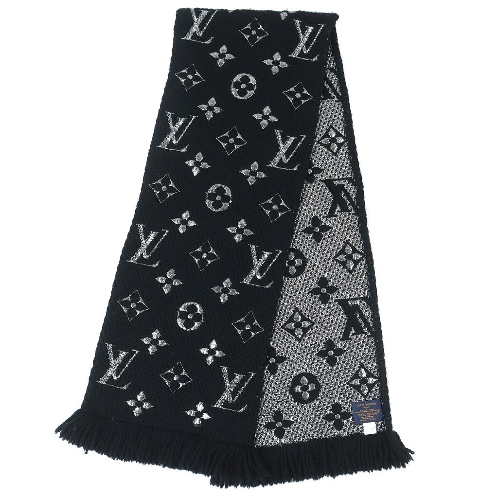 Excellent LOUIS VUITTON Scarf Escalp Logo Mania Shine Monogram Noir M75833 Used