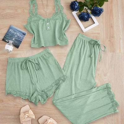 Sexy Lace Pit Strip Vest, Trousers, Pajamas, Loungewear, Slim Fit Suit, Autumn and Winter Women