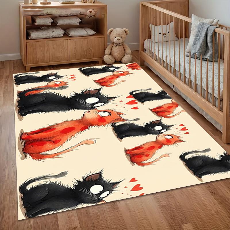 

1pc Cute Nursery Rug Cat Heart Print Non Slip Washable Carpet for Kids Room Baby Room Living Room Batheroom Bedroom 40X60cm