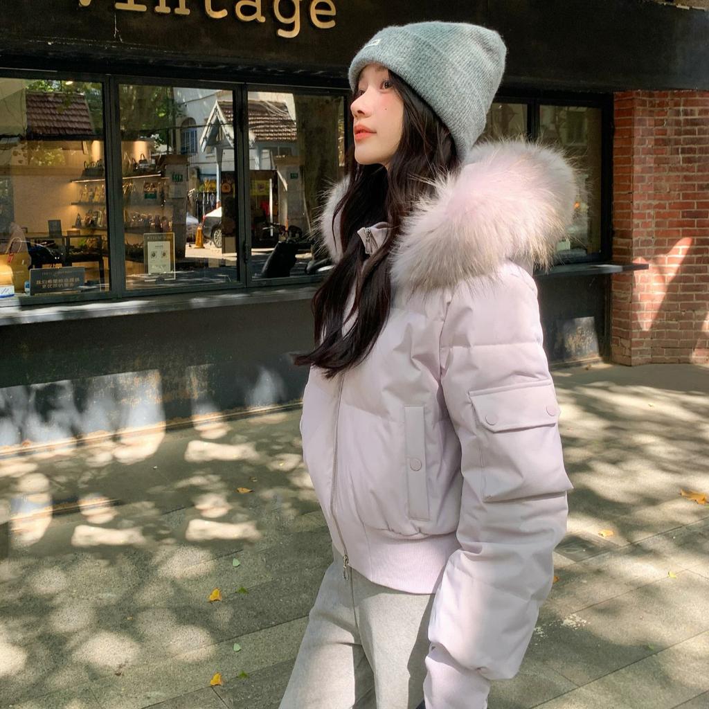 waist thin cotton-padded clothes women's short winter thickened large fur collar hooded cotton-padded clothes new small cotton-padded jacket women's