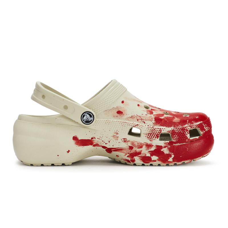 Crocs Classic Platform Clog 811 Manufactured Criminal Investigation Scene Special Shoe Box Fluid Splash Ink Women's Bone White Red