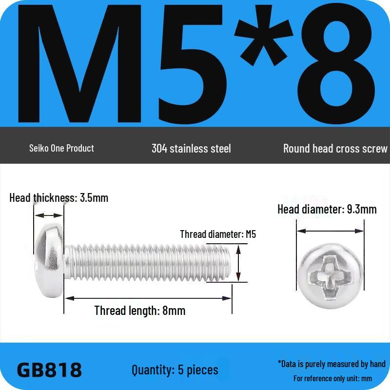 Phillips Pan Head Machine Screws, 304 Stainless Steel, Sizes M1-M10