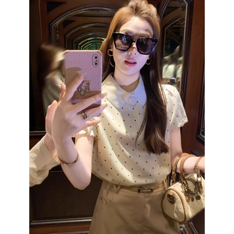 Yu Tu Zi Women s Polka Dot Chiffon Blouse S