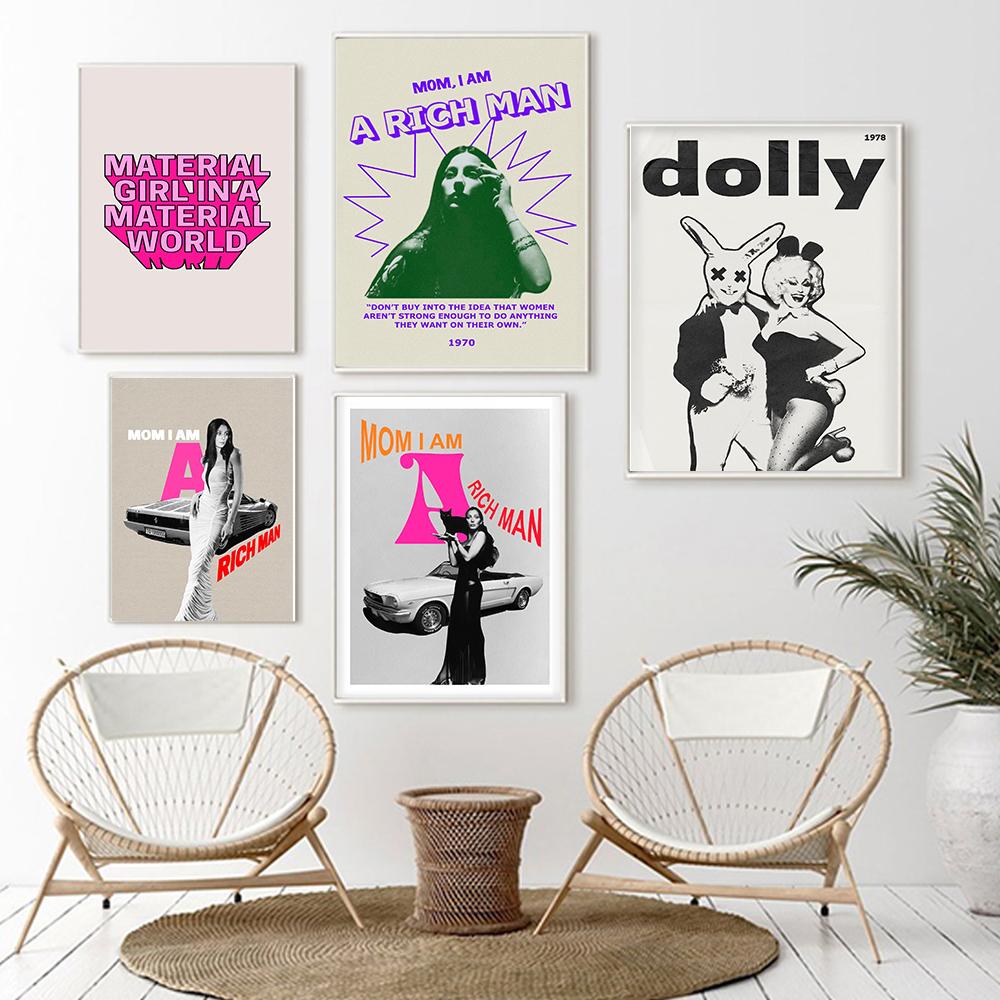 Mamma Sono Un Uomo Ricco Citazione Estetica Retrò Poster Stampa Copertina Rivista Vintage Nero Muro Tela Pittura Stanza Decorazione Casa