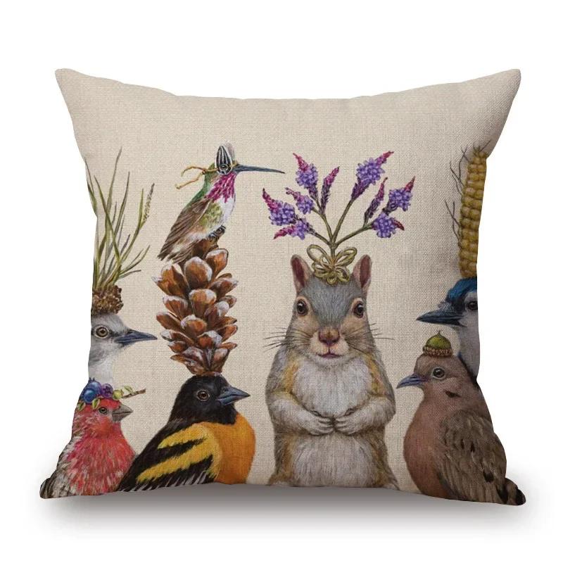 Squirrel Bird Owl Bear Fox Deer Animal Decorative Cushion Cover Sofa Throw Pillow Case