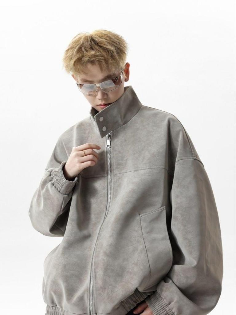 Men's High-End Stand-Up Collar Leather Motorcycle Jacket - Handsome, Loose, and Versatile for Autumn and Winter