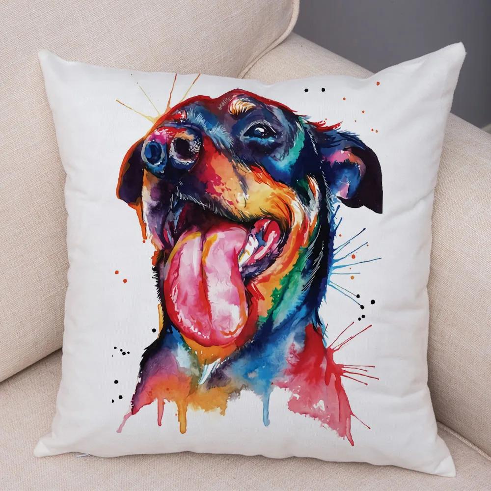 Style Cute Watercolor Pet Dog Pillow Case Decor Cartoon Animal Pillowcase Soft Plush Cushion Cover for Car Sofa Home xcm