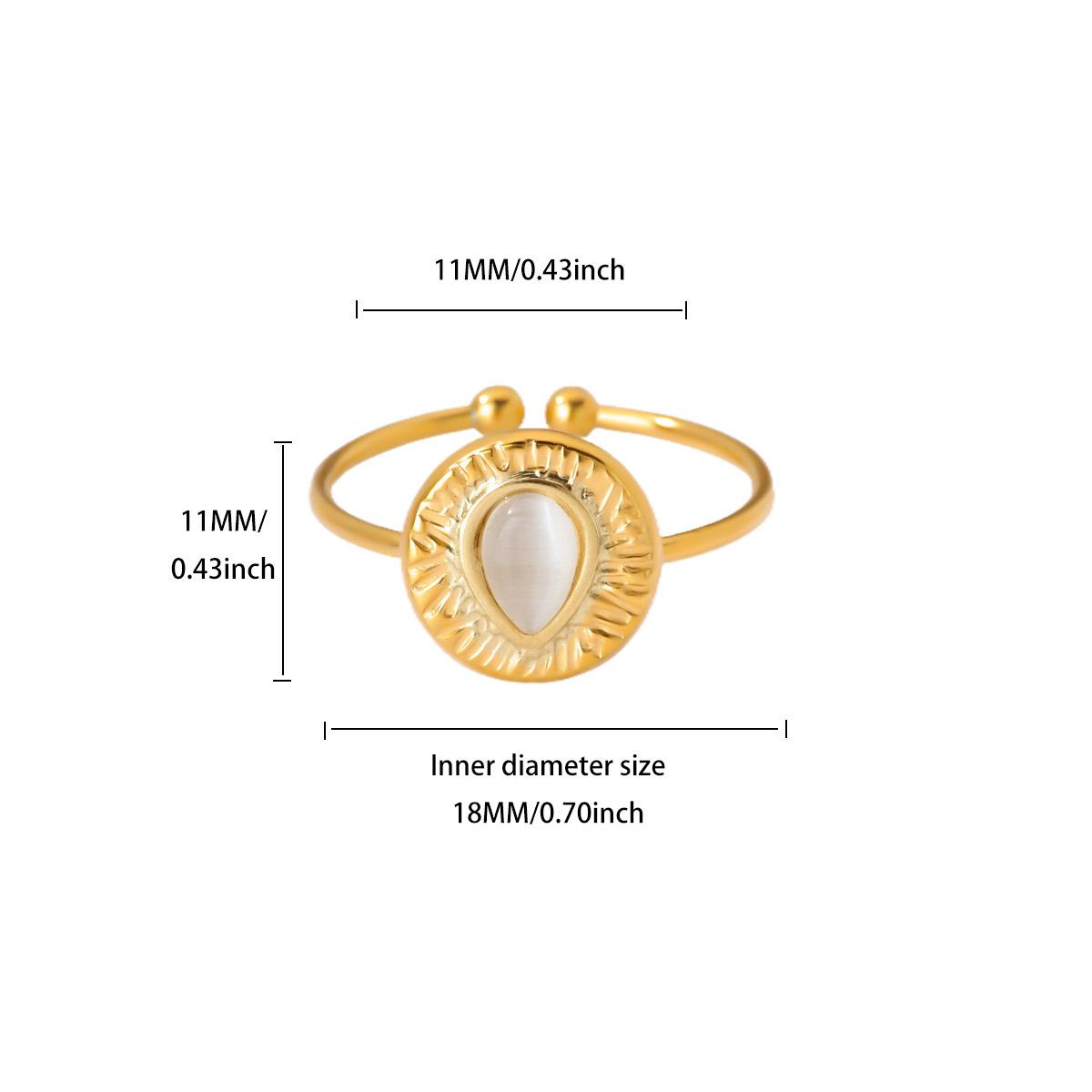 White Opal Sun Butterfly Stainless Steel Ring for Women 18K Gold-plated Anti Fading Open Rings Wedding Jewelry Accessories Gifts Adjustable