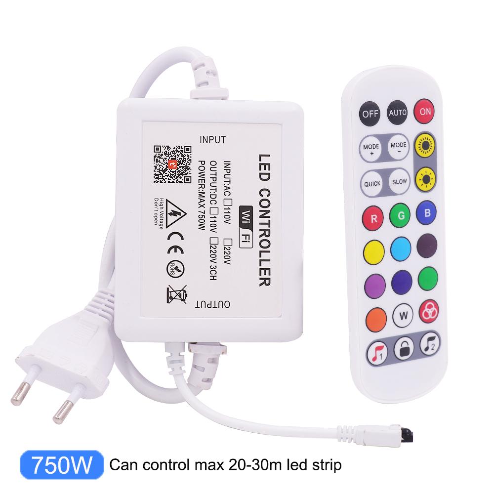 Tuya WiFi RGB Controller 220V 110V 750W 1500W Remote App Music Control for 10mm PCB Width RGB LED Strip Neon Tape