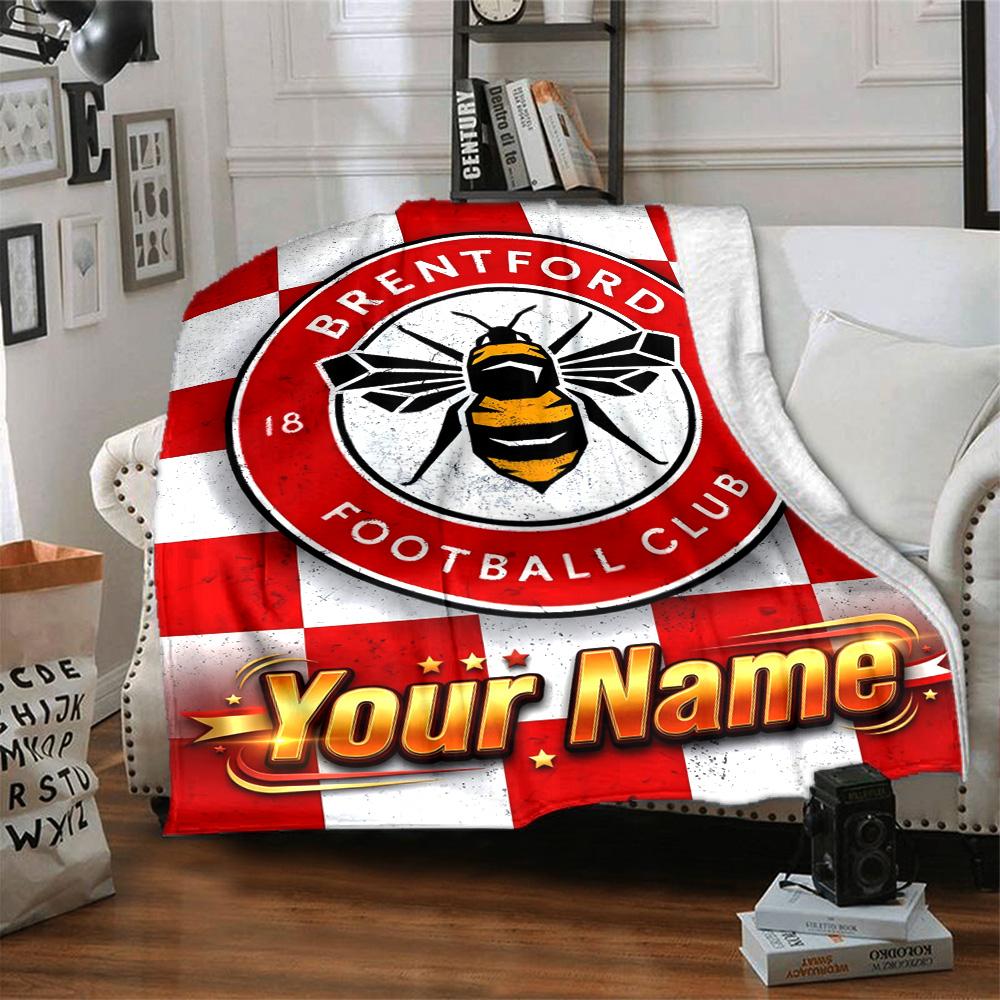 1pc Brentford F.C Blanket with Custom Name, Gift, for Men and Women, Soft Blanket, Good for Sofa Bed Couch Travel, Lightweight Flannel Blanket