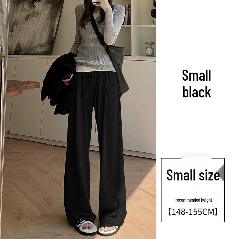

Petite Oatmeal Wide-Leg Pants for Women - High-Waisted, Loose, Floor-Length, Spring & Autumn. S (80-95 jin)