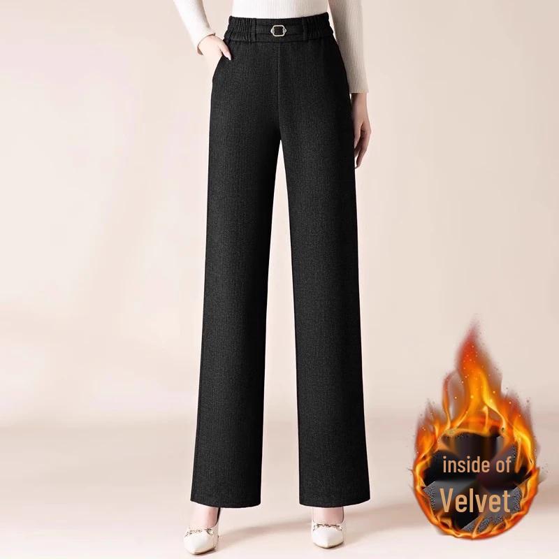 Women's Winter Elastic Wide-Leg Wool Blend Pants for Moms