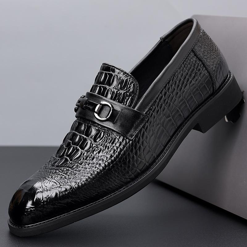 Leather shoes men's 2025 spring new first-layer cowhide business dress shoes one-pedal men's shoes crocodile pattern Wenzhou men's shoes