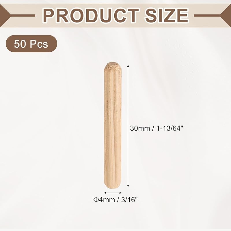 Uxcell Wooden Dowels, Approx. 50 Pieces, 3cm Length, 4mm Diameter, Made from Eucalyptus Wood, Dowel Pins for Shelf Brackets, Furniture Joints, DIY
