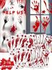 1-16 Sheets Terror Bloody Handprint Footprint Window Stickers, Halloween Party Spooky Decoration Wall Decal and Floor Stickers