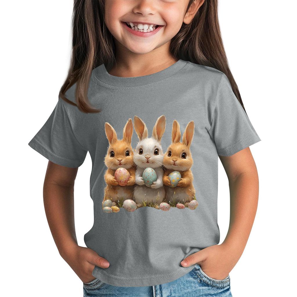 Tricou cu mânecă scurtă și gât pentru copii, cu imprimeu animal, top casual zilnic