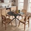 Round Dining Table for 4 People, Industrial-Style Kitchen Table with Steel Legs, for Dining Room, Kitchen, Black