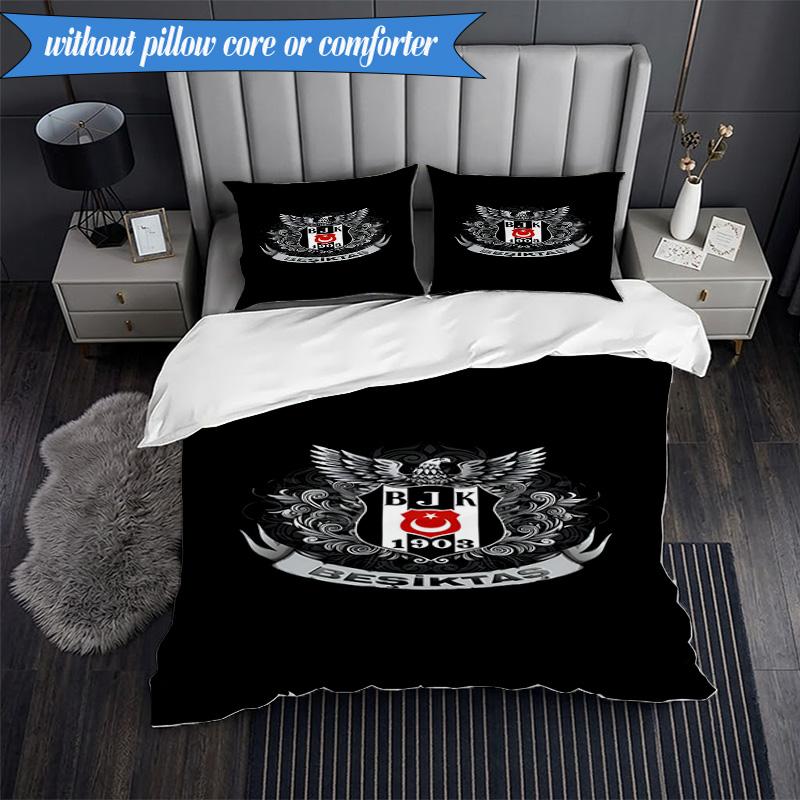 3PCS Besiktas Istanbul Football Club Bedding Set 2D Printing (Includes 1 Duvet Cover + 2 Pillowcases Coreless), Bedroom decor,Fan gift